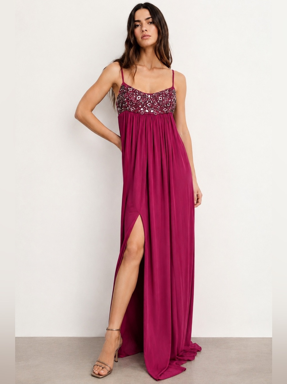 Grecian Goddess Hand Beaded Draped Jersey Evening Gown